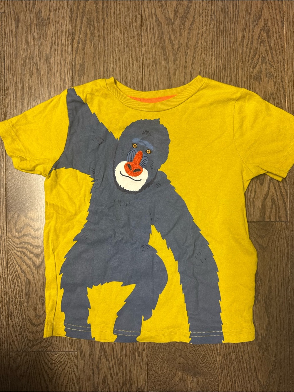 Mini Boden Yellow Short Sleeve Tee with Large Gray Monkey Print 3/4